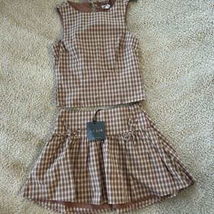 Le Lis Brown Gingham Sleeveless Set